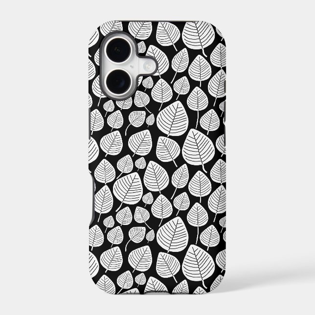 Leaf Pattern 02 - White on Black Iphone Case (Back)