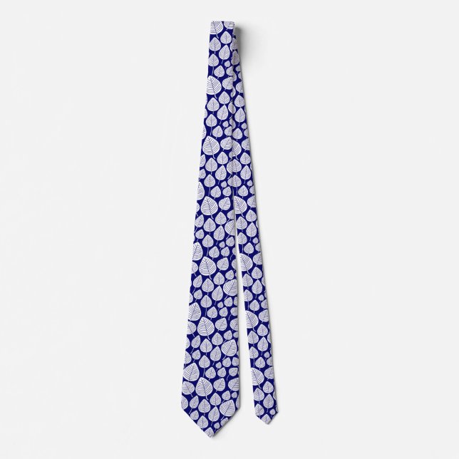 Leaf Pattern 02 - White on Deep Navy Neck Tie (Front)