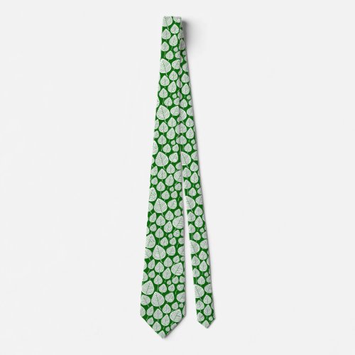 Leaf Pattern 02 _ White on Forest Green Neck Tie