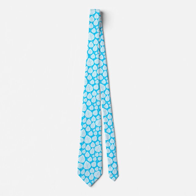 Leaf Pattern 02 - White on Sky Blue Neck Tie (Front)