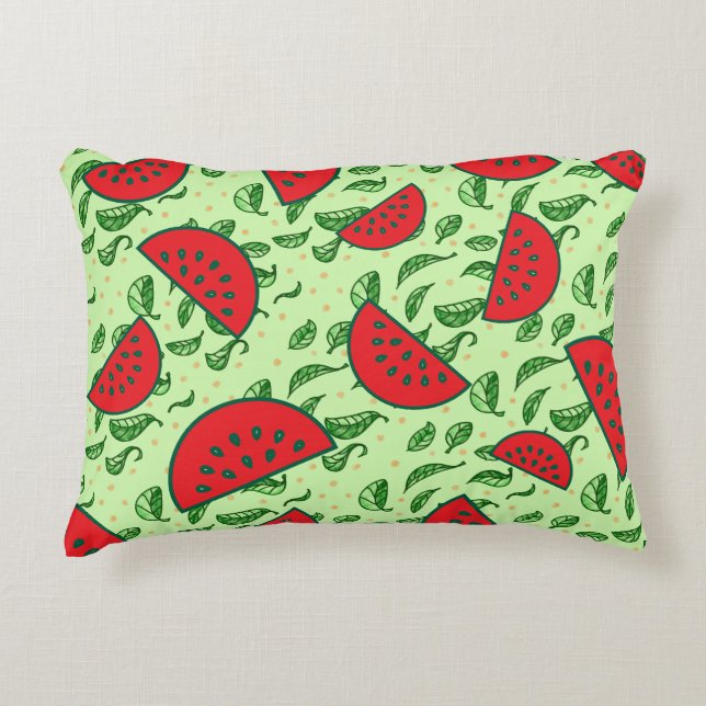 Leaf pattern and Watermelons Accent Pillow (Front)