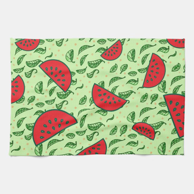 Leaf pattern and Watermelons Kitchen Towel (Horizontal)