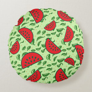 Leaf pattern and Watermelons Round Pillow