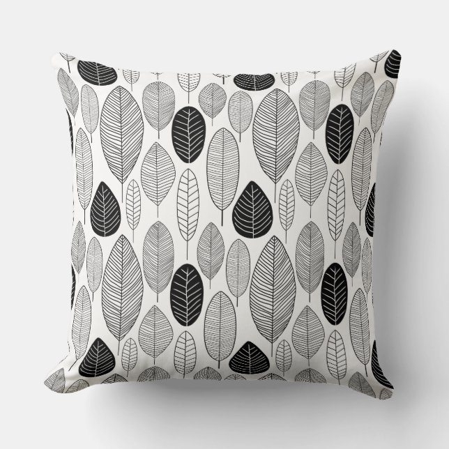 Leaf Pattern - Black on White Throw Pillow (Front)