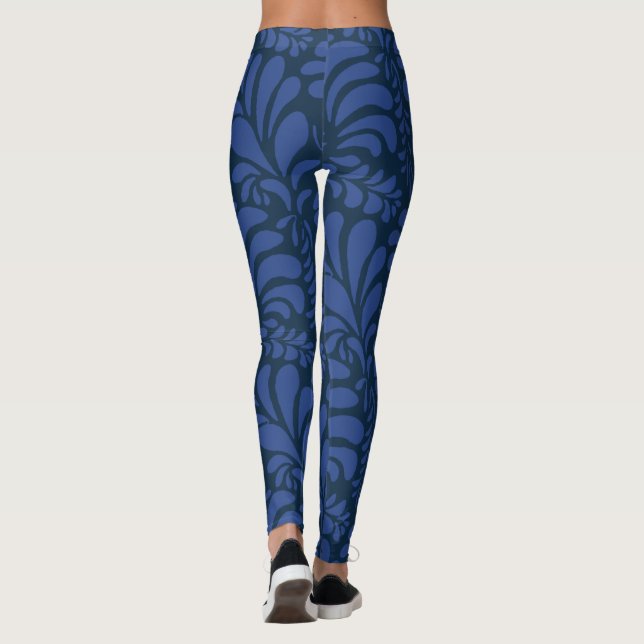 leaf Pattern, blue Socks Leggings (Back)