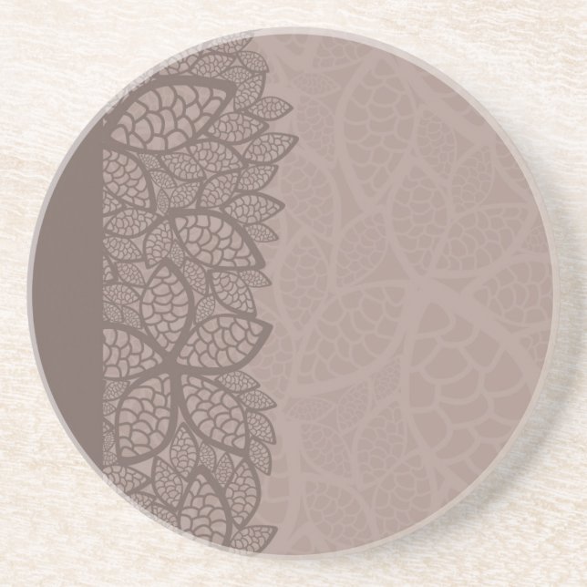 Leaf pattern border and background drink coaster (Front)