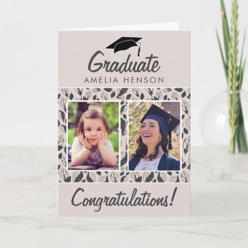 Leaf Pattern Congratulations Graduate 2 Photo Card