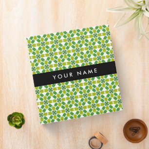 Leaf Pattern, Green Leaves, Your Name 3 Ring Binder