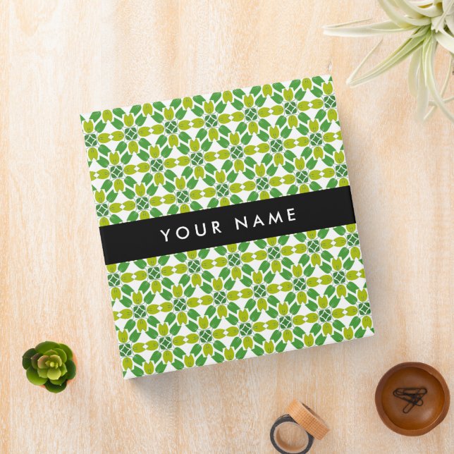 Leaf Pattern, Green Leaves, Your Name 3 Ring Binder (In Situ)