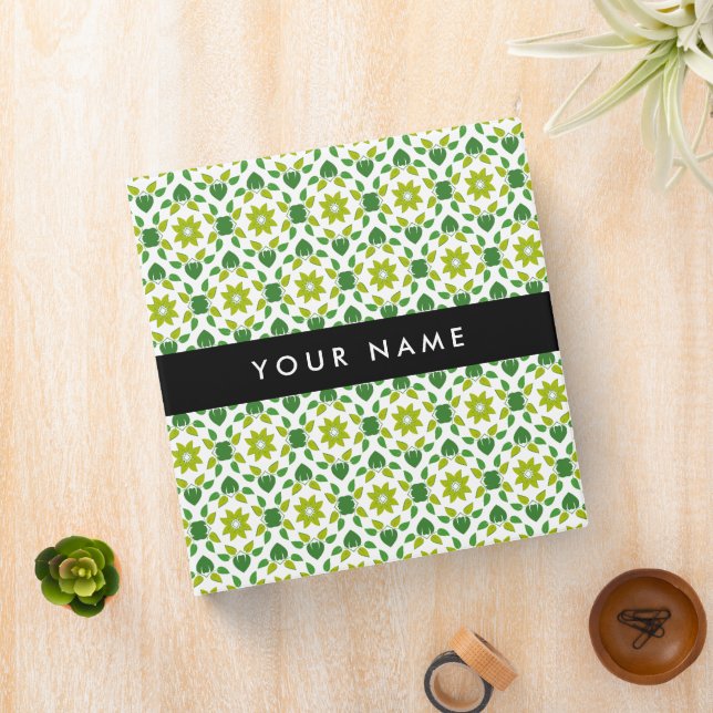 Leaf Pattern, Green Leaves, Your Name 3 Ring Binder (In Situ)