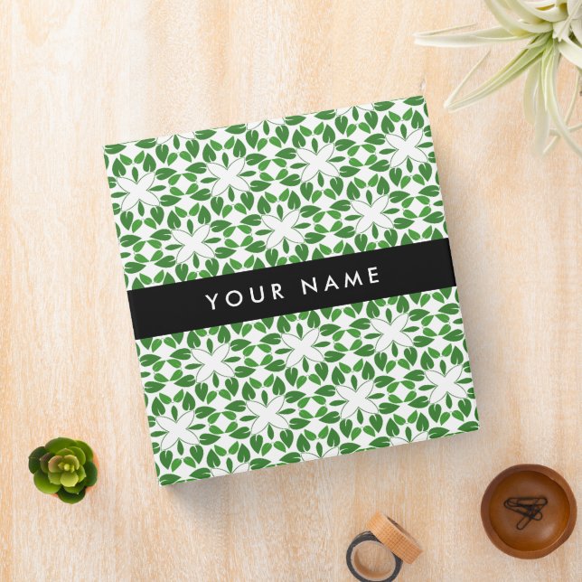 Leaf Pattern, Green Leaves, Your Name 3 Ring Binder (In Situ)