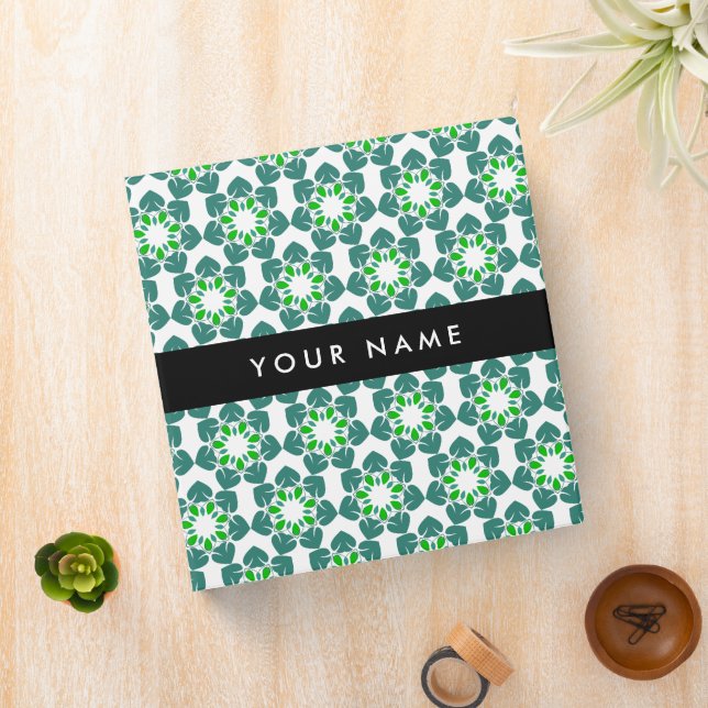 Leaf Pattern, Green Leaves, Your Name 3 Ring Binder (In Situ)