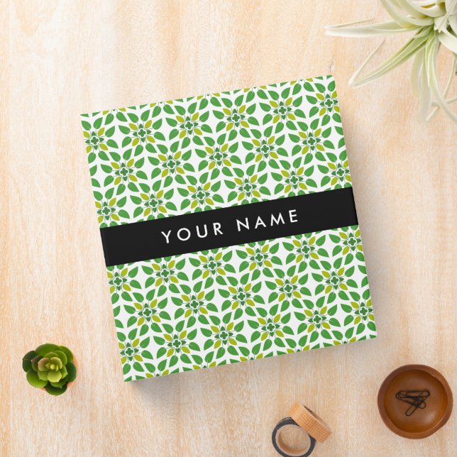 Leaf Pattern, Green Leaves, Your Name 3 Ring Binder (In Situ)