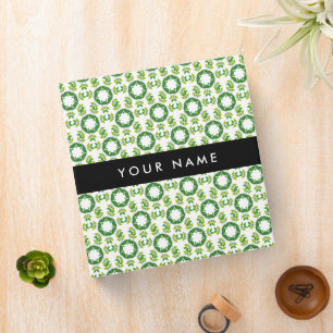 Leaf Pattern, Green Leaves, Your Name 3 Ring Binder