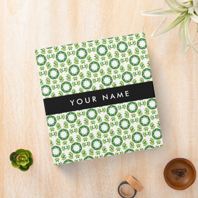Leaf Pattern, Green Leaves, Your Name 3 Ring Binder (In Situ)