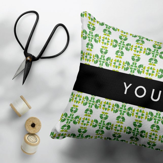 Leaf Pattern, Green Leaves, Your Name Accent Pillow (Creator Uploaded)