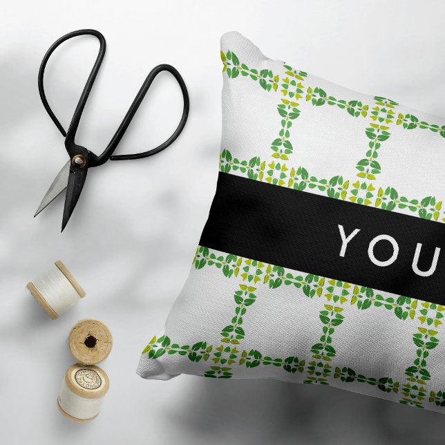 Leaf Pattern, Green Leaves, Your Name Accent Pillow (Creator Uploaded)