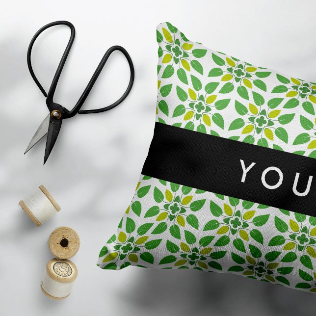 Leaf Pattern, Green Leaves, Your Name Accent Pillow (Creator Uploaded)