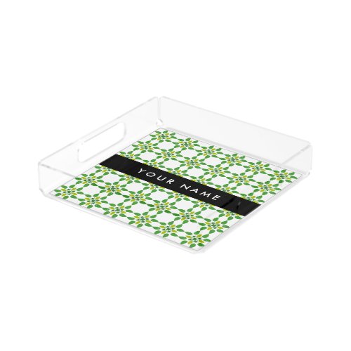 Leaf Pattern Green Leaves Your Name Acrylic Tray
