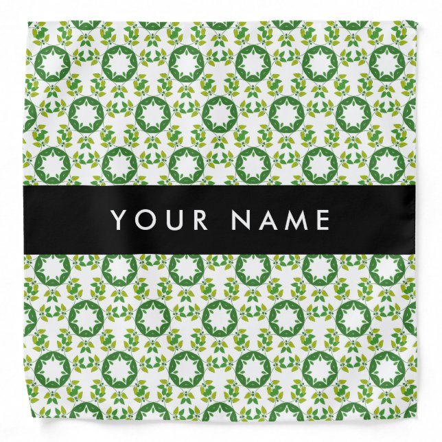 Leaf Pattern, Green Leaves, Your Name Bandana (Front)