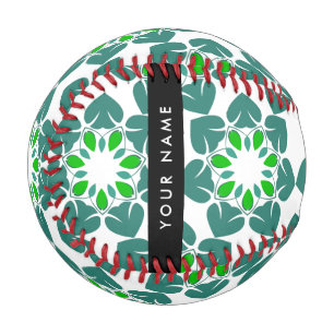 Leaf Pattern, Green Leaves, Your Name Baseball