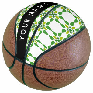 Leaf Pattern, Green Leaves, Your Name Basketball