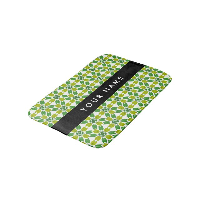Leaf Pattern, Green Leaves, Your Name Bath Mat (Angled)