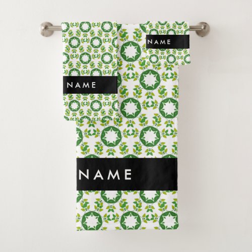 Leaf Pattern Green Leaves Your Name Bath Towel Set