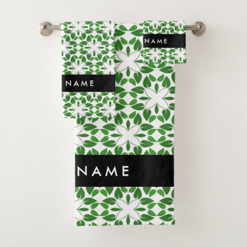 Leaf Pattern Green Leaves Your Name Bath Towel Set