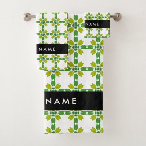 Leaf Pattern Green Leaves Your Name Bath Towel Set