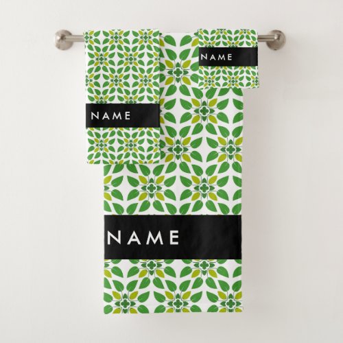 Leaf Pattern Green Leaves Your Name Bath Towel Set