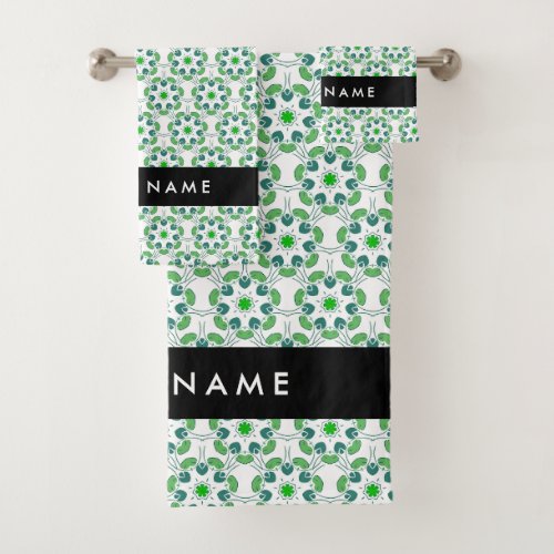 Leaf Pattern Green Leaves Your Name Bath Towel Set