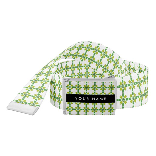 Leaf Pattern, Green Leaves, Your Name Belt (Snake)