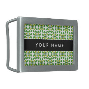 Leaf Pattern, Green Leaves, Your Name Belt Buckle