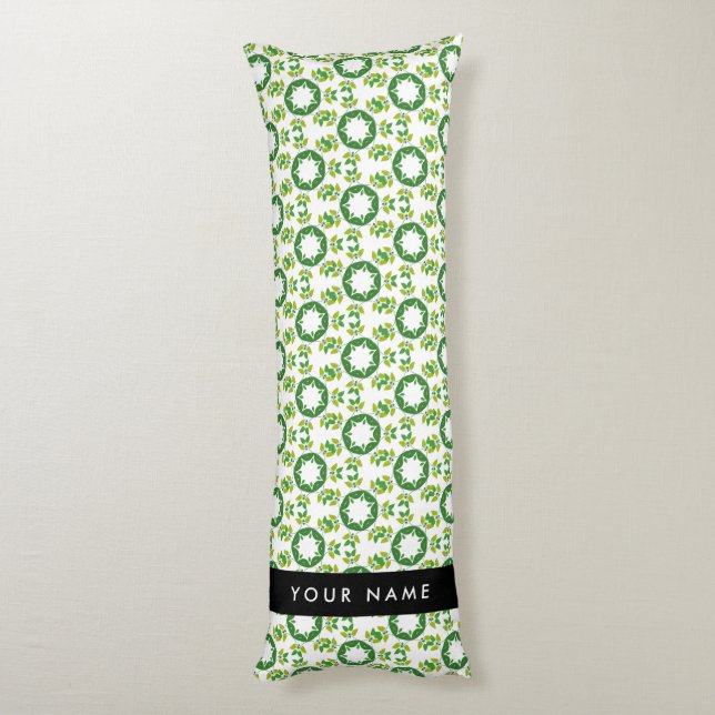 Leaf Pattern, Green Leaves, Your Name Body Pillow (Back (Vertical))