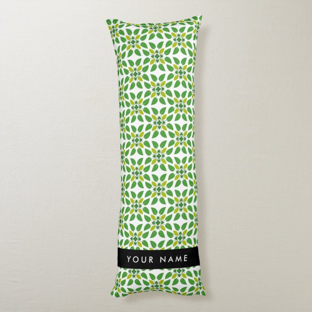 Leaf Pattern, Green Leaves, Your Name Body Pillow (Back (Vertical))