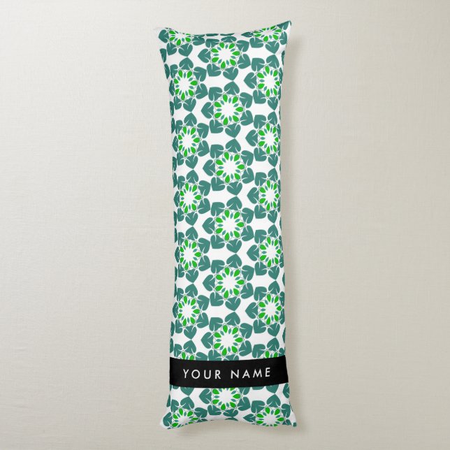 Leaf Pattern, Green Leaves, Your Name Body Pillow (Back (Vertical))
