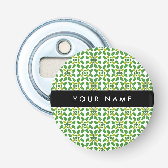 Leaf Pattern, Green Leaves, Your Name Bottle Opener (Front)