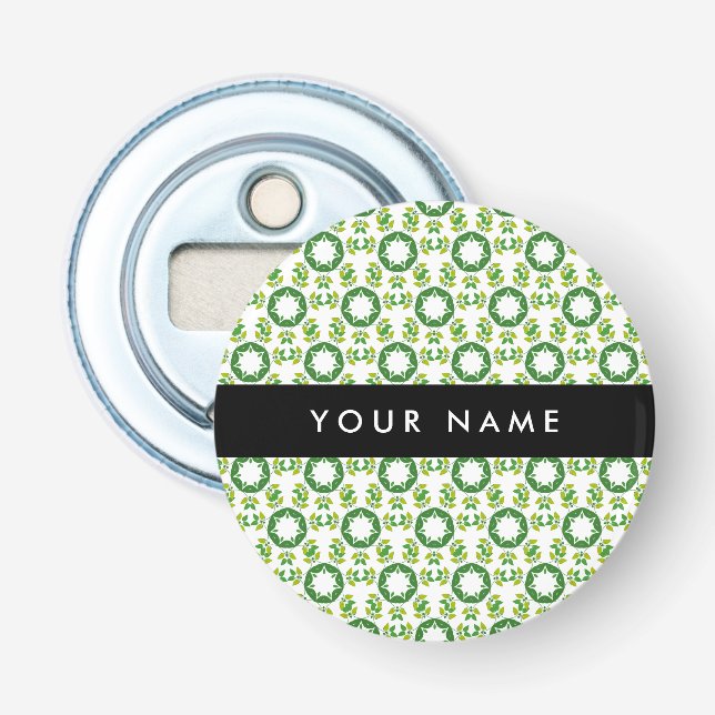 Leaf Pattern, Green Leaves, Your Name Bottle Opener (Front)