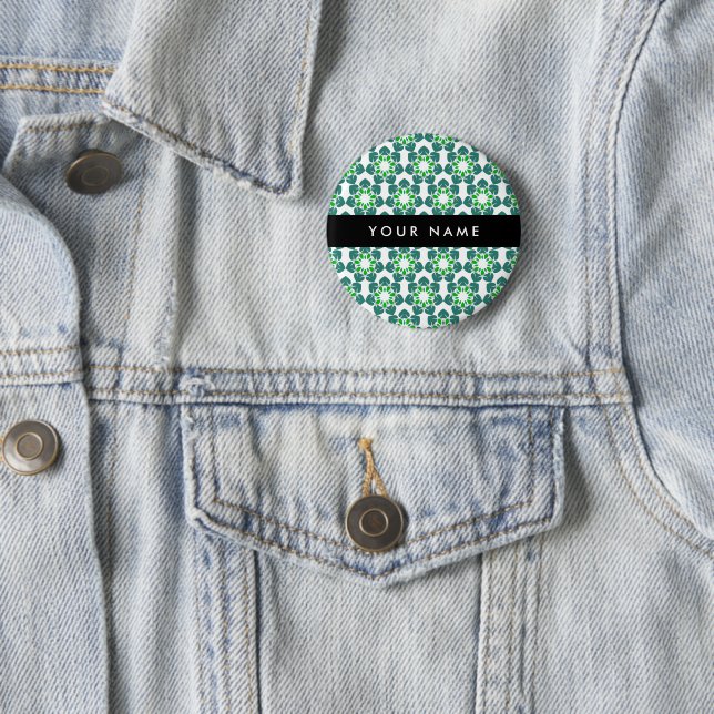 Leaf Pattern, Green Leaves, Your Name Button (In Situ)