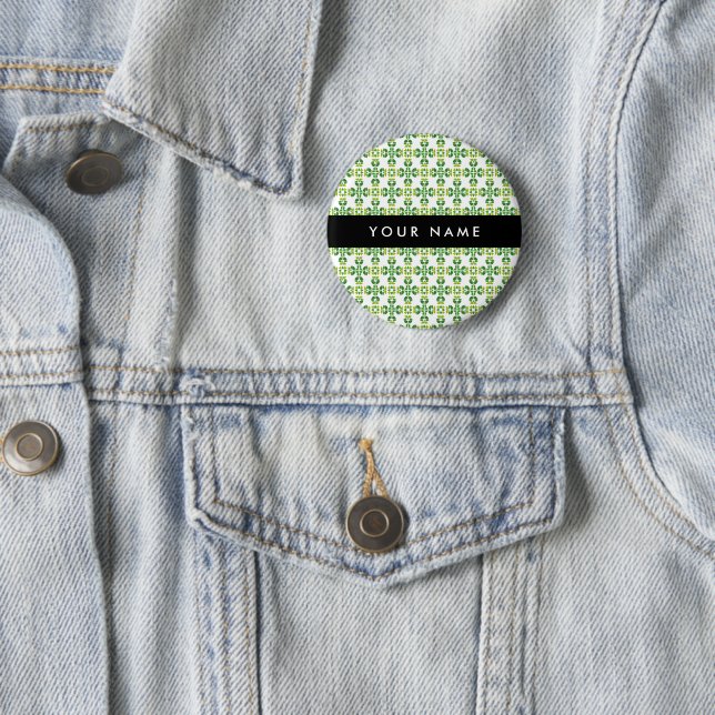 Leaf Pattern, Green Leaves, Your Name Button (In Situ)