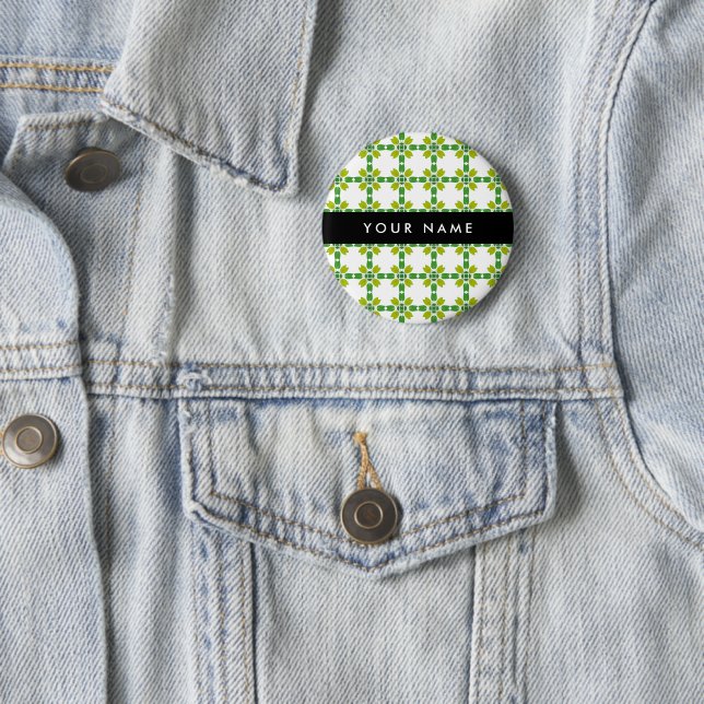 Leaf Pattern, Green Leaves, Your Name Button (In Situ)