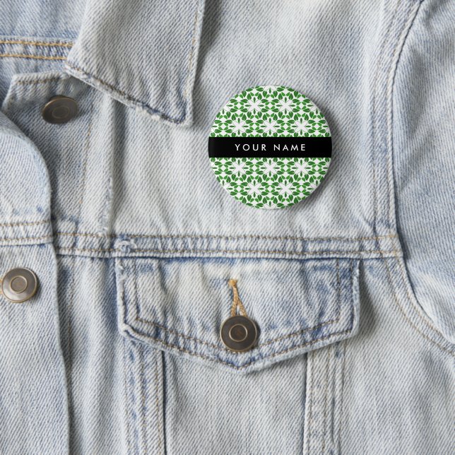 Leaf Pattern, Green Leaves, Your Name Button (In Situ)