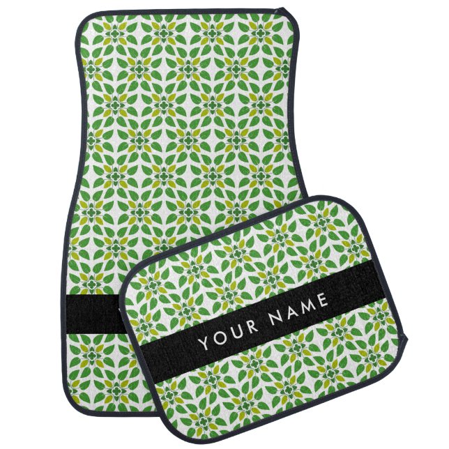 Leaf Pattern, Green Leaves, Your Name Car Floor Mat (Set)