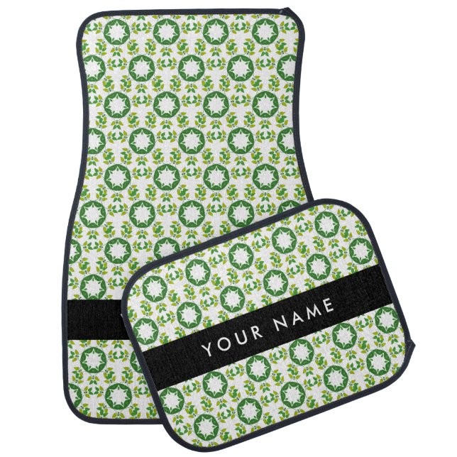 Leaf Pattern, Green Leaves, Your Name Car Floor Mat (Set)