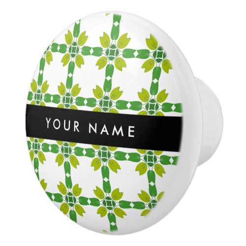 Leaf Pattern Green Leaves Your Name Ceramic Knob