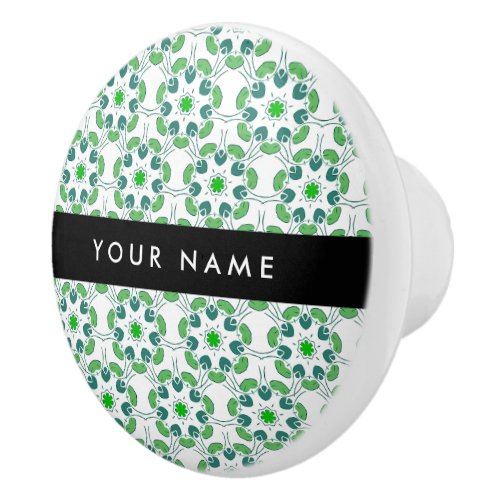 Leaf Pattern Green Leaves Your Name Ceramic Knob