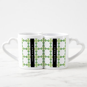 Leaf Pattern, Green Leaves, Your Name Coffee Mug Set