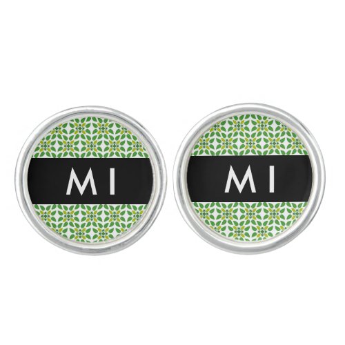 Leaf Pattern Green Leaves Your Name Cufflinks