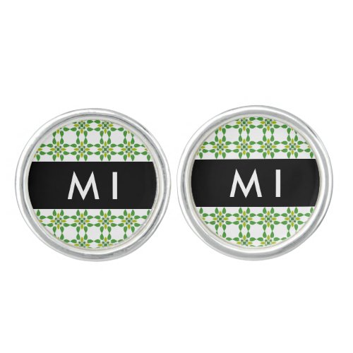 Leaf Pattern Green Leaves Your Name Cufflinks